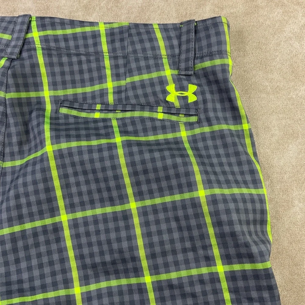 Under Armour Golf Shorts Men Sz 38 Gingham Plaid 11'' Flat Front Casual UA